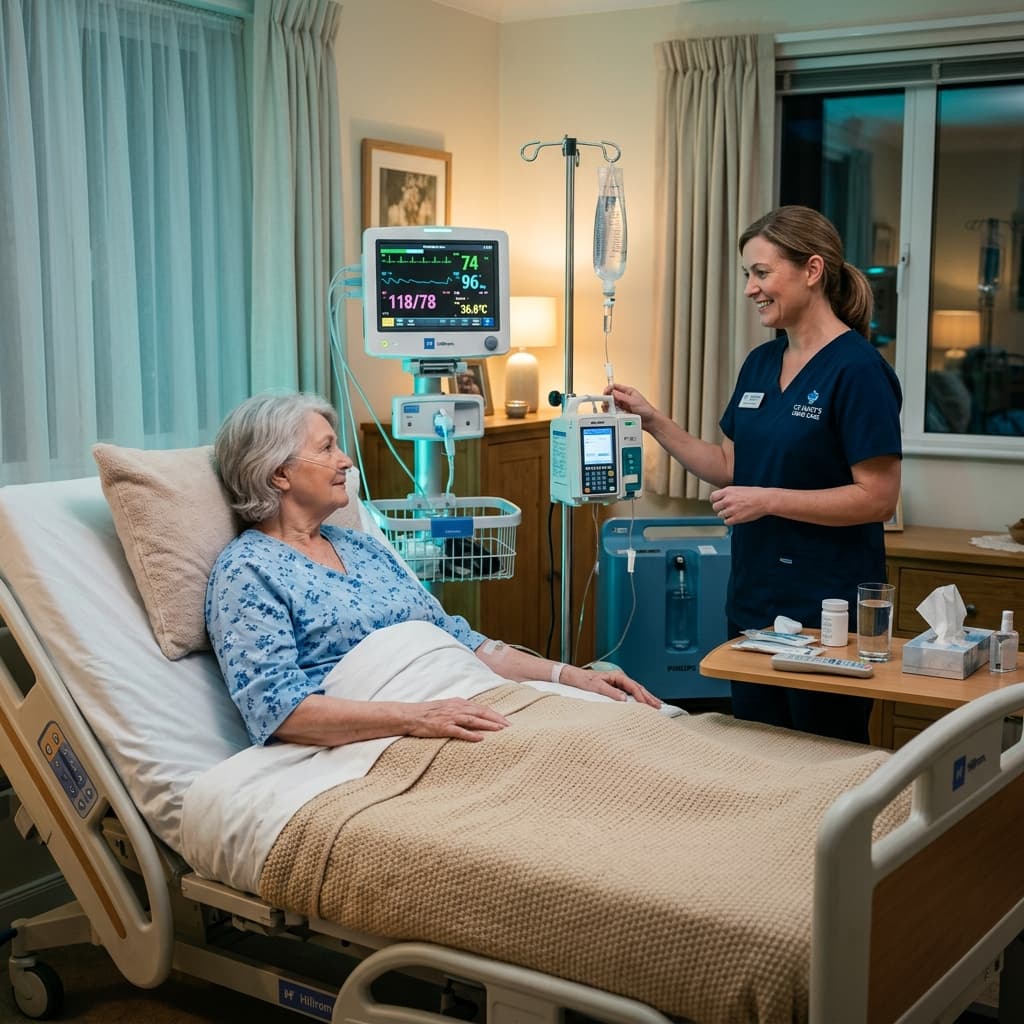 Specialized medical care equipment next to a patient bed
